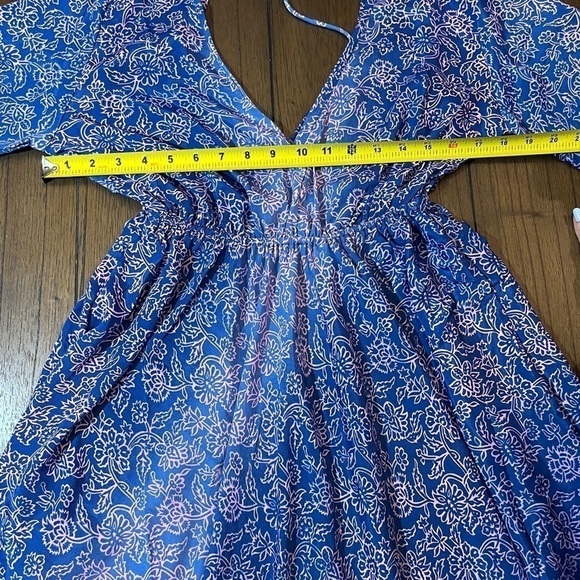 Artisan Bohemian Purple Floral bell sleeve high waisted Mini Dress size M/L, NWT - Picture 8 of 10